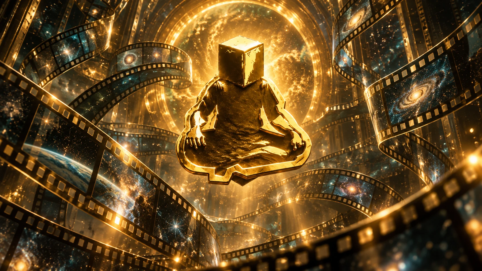 Cubeman: projection, a cinematic vision in gold and teal